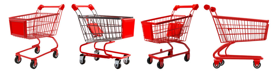 Four Red Shopping Carts Isolated on Black Background