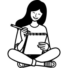 Woman Sitting and Writing.