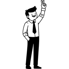 Happy Businessman Giving Peace Sign.