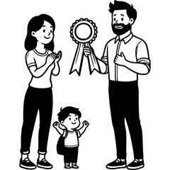 Proud Parents with a Child Holding an Award Ribbon.