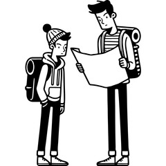 Two Hikers Looking at a Map.