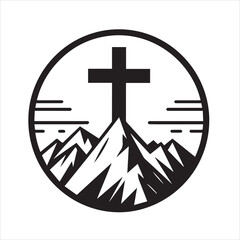 cross in the mountain logo simple vector	