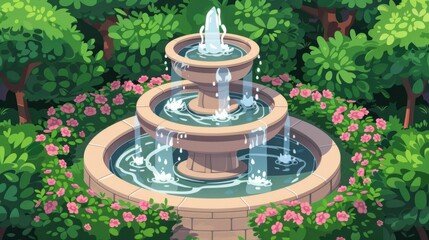 Obraz premium Simple cartoon style fountain And a three -dimensional view