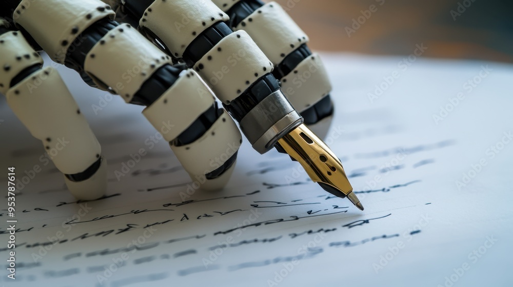 Poster bot-powered writing: chatgpt depicted with a pen on paper, highlighting ai's creative process. copy 