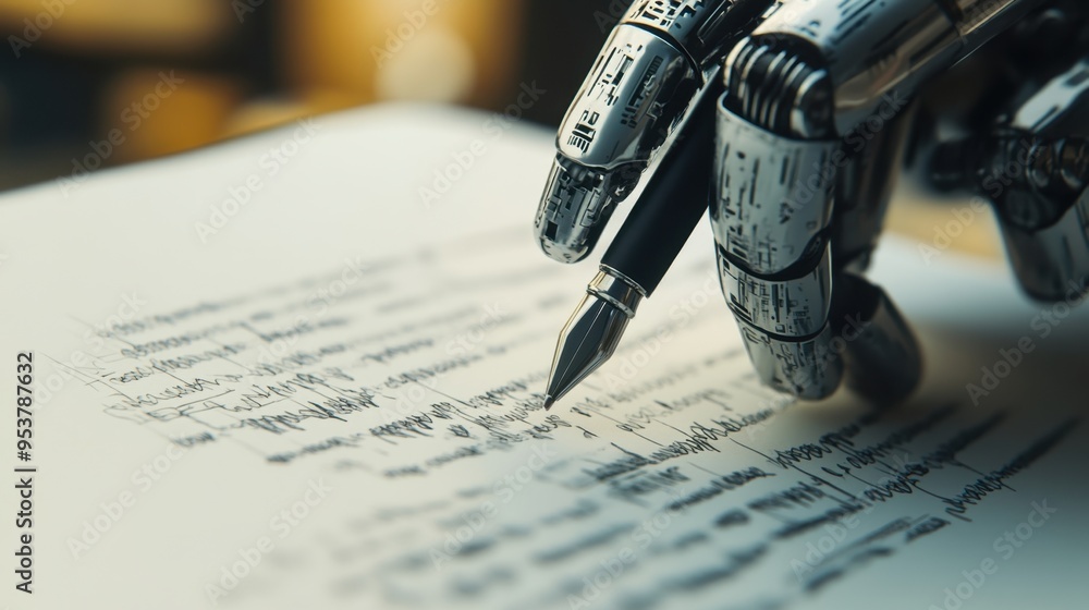 Poster bot-powered writing: chatgpt depicted with a pen on paper, highlighting ai's creative process. copy 