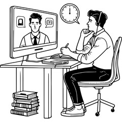 Online Meeting, Man Taking Notes.