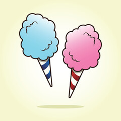 Blue and pink sweet cotton candy vector cartoon illustration