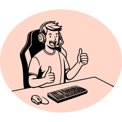 Happy Gamer Gives Thumbs Up.