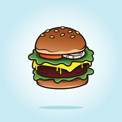 Beef burger with melted cheese. food vector flat design illustration cartoon