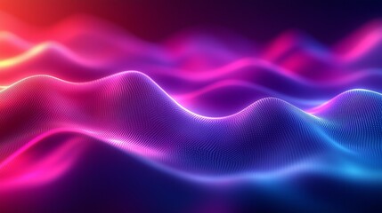 Abstract Digital Technology Background with Wavy Lines and Glowing Light in Purple and Blue Gradient on a Dark Color Palette, High-Quality 8K Resolution Wallpaper