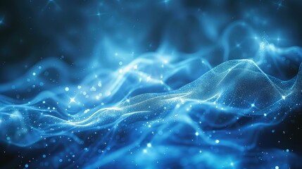 A mesmerizing abstract representation of flowing blue waves with sparkling elements, evoking a sense of tranquility and depth.