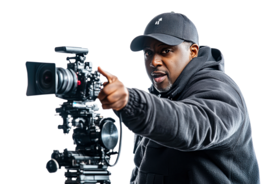 Photographer directing a shoot in a studio setting isolated on transparent background