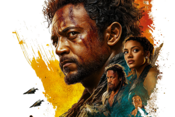 Collage of dramatic characters from a film isolated on transparent background