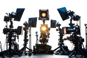 Equipment setup for a film shoot at sunset isolated on transparent background