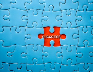 Fototapeta premium Blank puzzle with the word success over the missing piece 