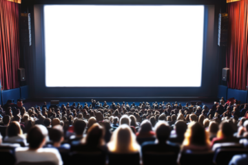 Audience waiting for a movie in a dark theater isolated on transparent background