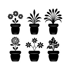 Obraz premium Silhouette of Flower Pot set items clipart