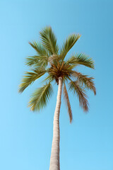 Obraz premium clean photo of a palmtree with blue sky background, palmtree, nature photo, beach palm tree