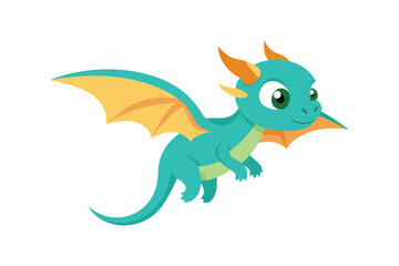 Cute cartoon baby dragon flaying vector artwork illustration