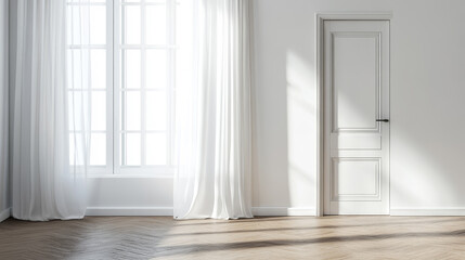 A white door with a window in front of it