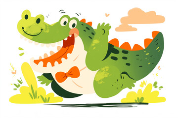 Cute cartoon vector style illustration of a happy smiling crocodile