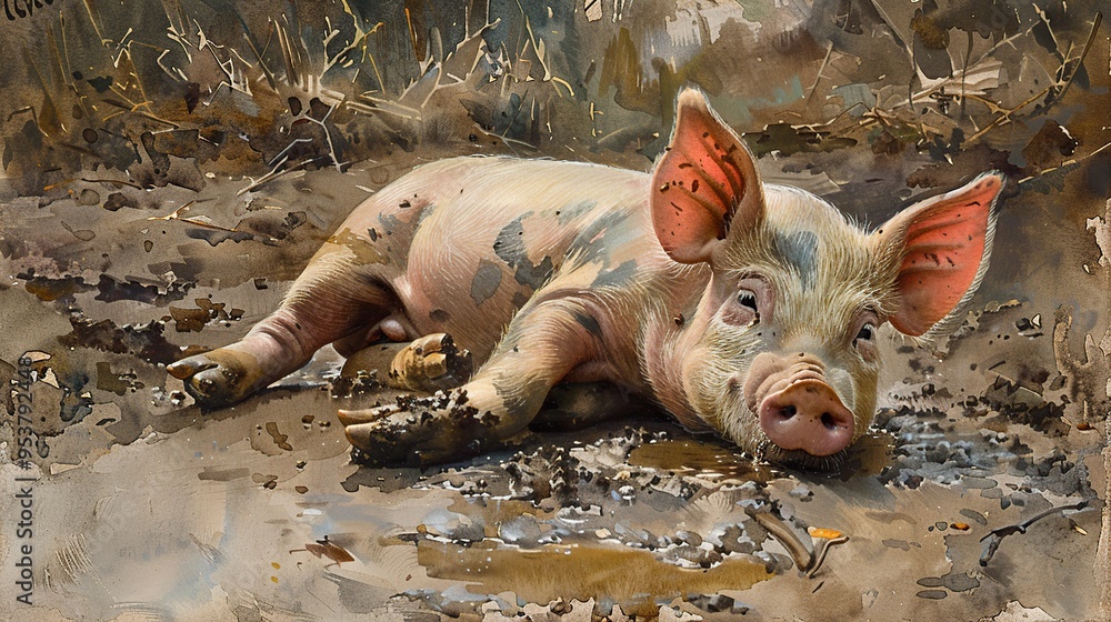 Canvas Prints piglet in the mud