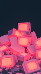 Obraz premium Vintage Televisions Stacked in Pink Neon Light