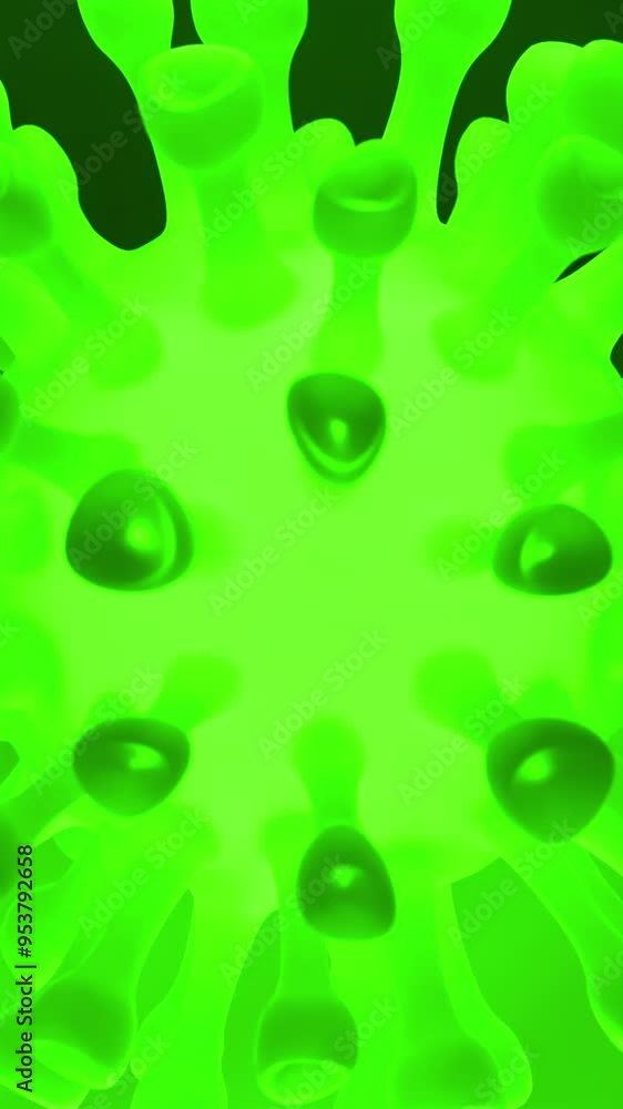 Poster green and turquoise background with microbes. design. made cartoon animation with microbes that rota