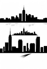 Obraz premium silhouette of building facade, black and white silhouette line drawing illustration of old houses scheme in white background 