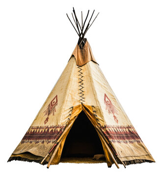 Tranquil Native American teepee scene isolated on transparent background