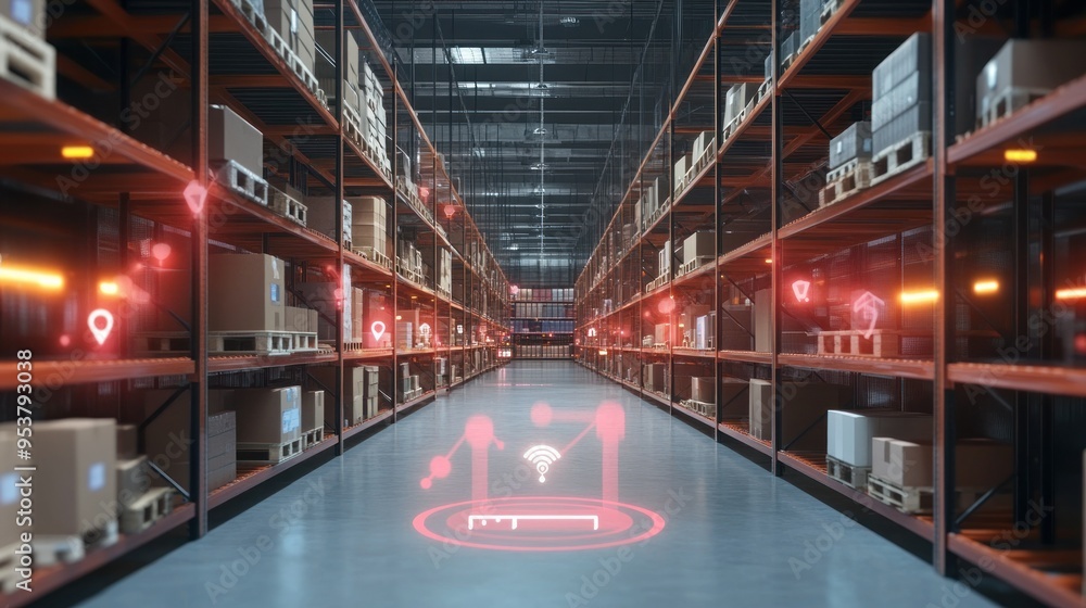 Poster Automated Warehouse with Digital Inventory Tracking System
