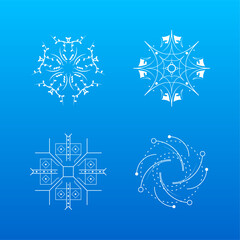 Set White Colleciton Line Snowflake Winter Decoration Elements Vector Design Style