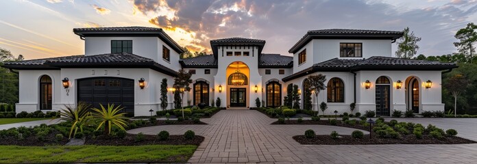 Luxury Mediterranean Home with Evening Sky
