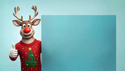 Fototapeta premium Renne de noël tenant un panneau vierge
