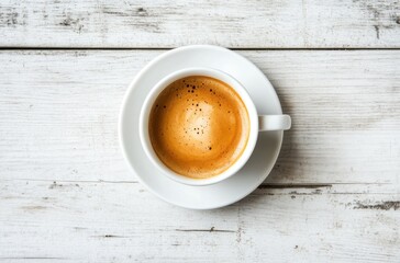 Coffee Cup on White Wooden Table