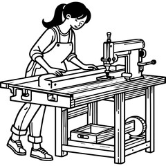 Woman operating a sewing machine.