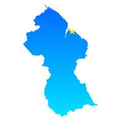 Map of Guyana with its capital Georgetown in professional blue style