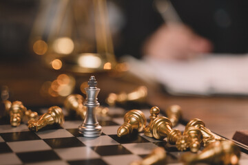 key to success of business concept. Business person presenting king chess It represents the presentation of the key business strategy that is the heart of the operation to achieve the goals