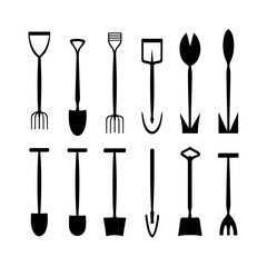 Silhouette of Garden Spade set items clipart