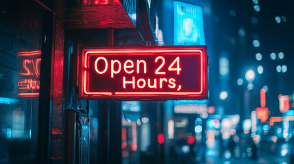 A neon sign that says Open Hours 4