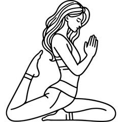 Woman in Yoga Pose, Line Art Illustration.
