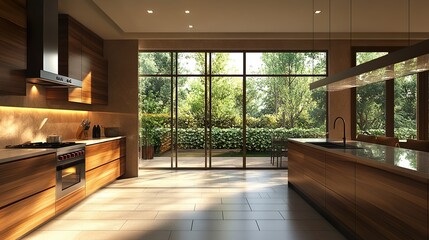 Fototapeta premium Modern kitchen with sophisticated cabinetry and stylish countertops for a sleek cooking environment