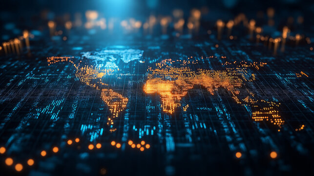 A digital background with glowing financial graphs and global maps, representing the growth of stock market advertising on social media platforms