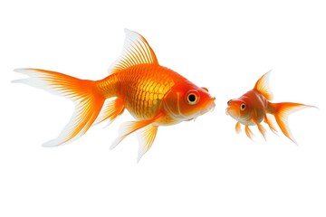 there are two goldfishs facing each other on a white background                          
