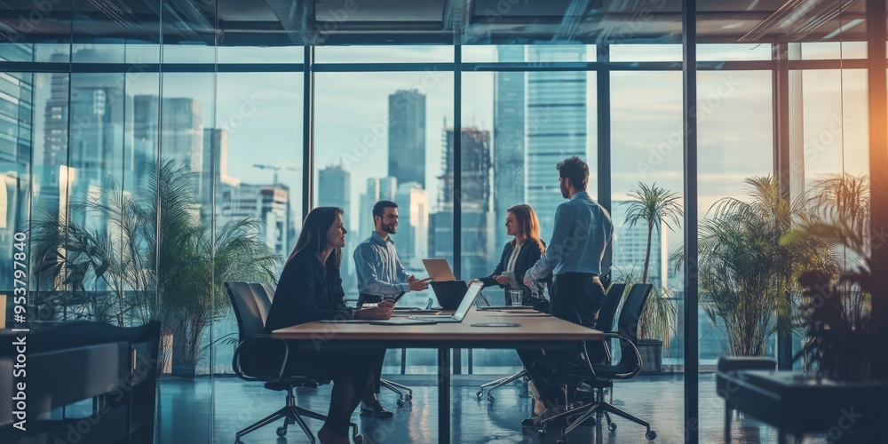 Aufkleber Join a dynamic Collaborative Business Meeting in a modern office for brainstorming and networking, aimed at generating innovative solutions and strategies for future success for all parties