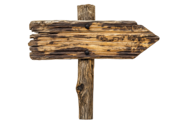 Wooden directional sign in nature isolated on transparent background