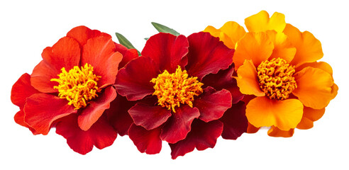 Colorful marigold flowers isolated on transparent background
