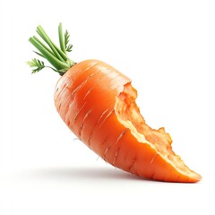 a carrot with a small bite taken out, fresh and crunchy, realistic texture, isolated on white background