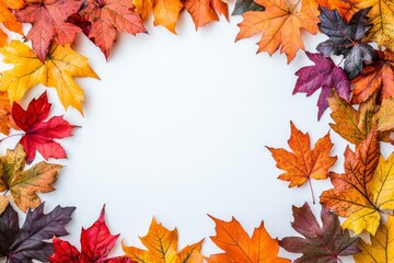 Autumn Maple Leaves Flat Lay White Background created with Generative AI