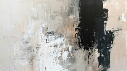 Abstract painting with a blend of black, white, and beige tones, showcasing intricate textures and a modern aesthetic © VICHIZH